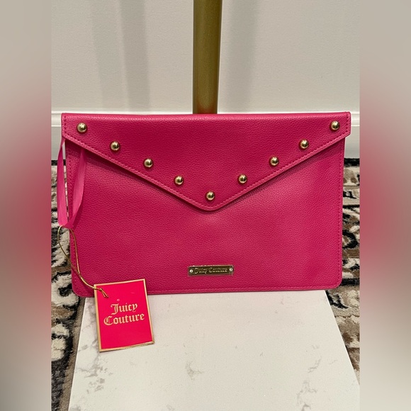 Juicy Couture Handbags - Juicy Couture Vibrant Pink Envelope Clutch with Gold Accents